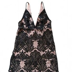 Free People Night Shimmer Mini Dress Black Lace Sequin NWT Size 2